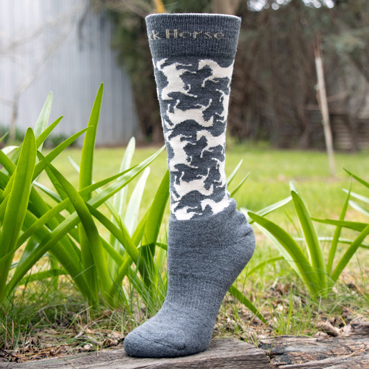 Black Horse Wool Socks - Grey/Cream Horse